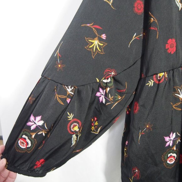 Old Navy Womens Black Boho Peasant Floral V Neck Tassel Tie Blouse Size XXL - Picture 11 of 15